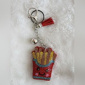 French Fries Red and Yellow Rhinestone Keychain Bag Charm